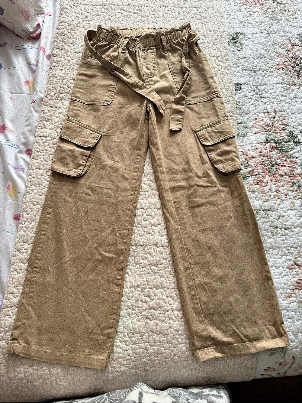 Star Ride Girls Cargo Wide Leg Paper Bag Pants Brown Medium